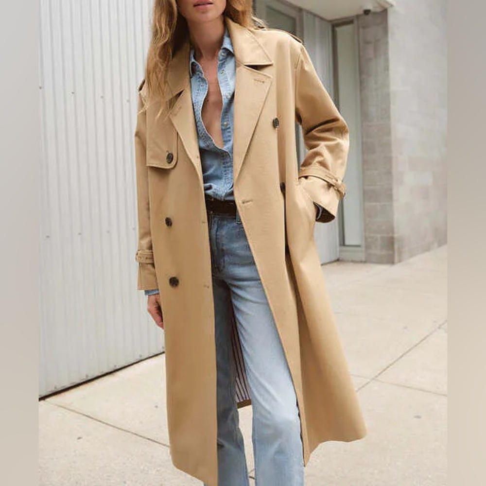 AYR Tan Double-Breasted Trench Coat - Picture 2 of 6